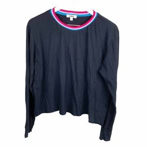 LNA Rainbow Stripe Trim Long Sleeve Black Top
